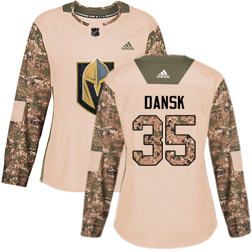 Adidas Golden Knights #35 Oscar Dansk Camo Authentic Veterans Day Women's Stitched NHL Jersey